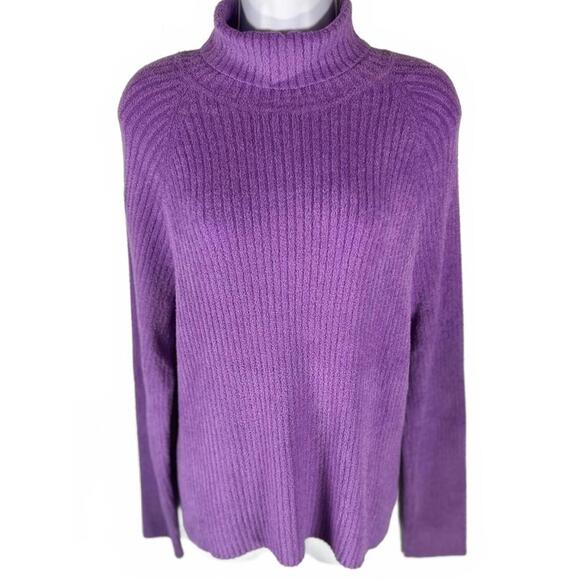 Sweaters - Hampshire Studio Purple Ribbed Turtleneck Sweater DarkAcademia Soft Girl Size XL